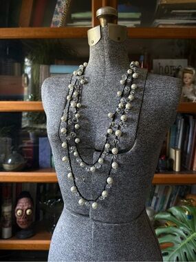 Classic Ivory Pearl and Crystal  Layered Necklace -VCLM